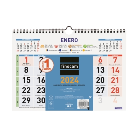 Calendario de pared 2024 Finocam color con números grandes M