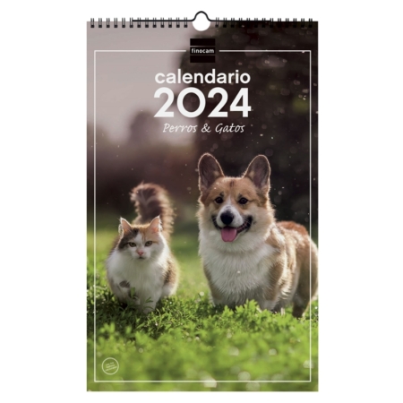 Calendario de pared 2024 Finocam espiral 25x40 perros y gatos