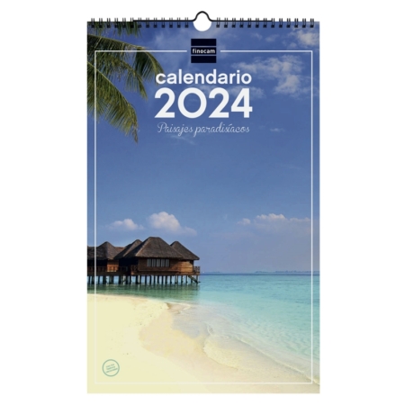 Calendario de pared 2024 Finocam espiral 25x40 paisajes paradisíacos
