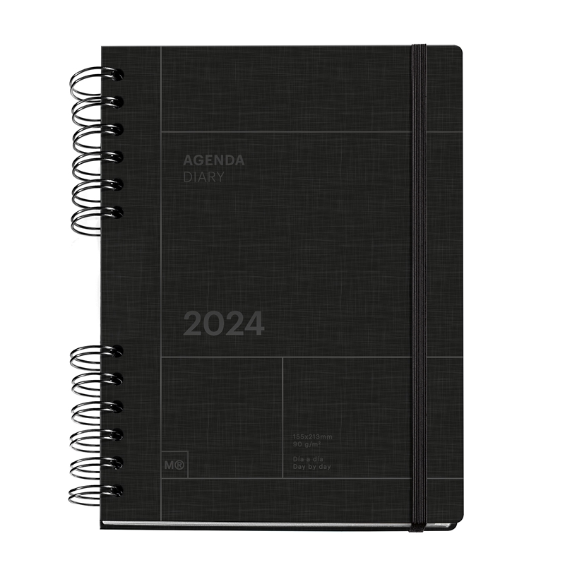 Agenda 2024 Miquelrius wire-o Plus 155 x 213 mm día página negro Basics