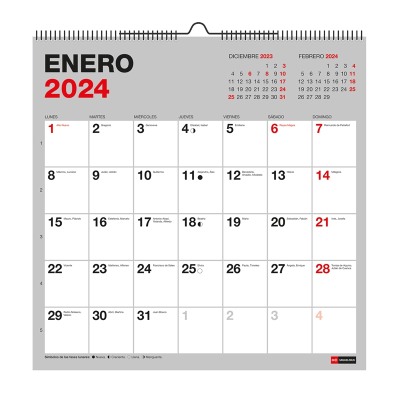 Calendario de pared 2024 Miquelrius 30x30 cm para escribir basic