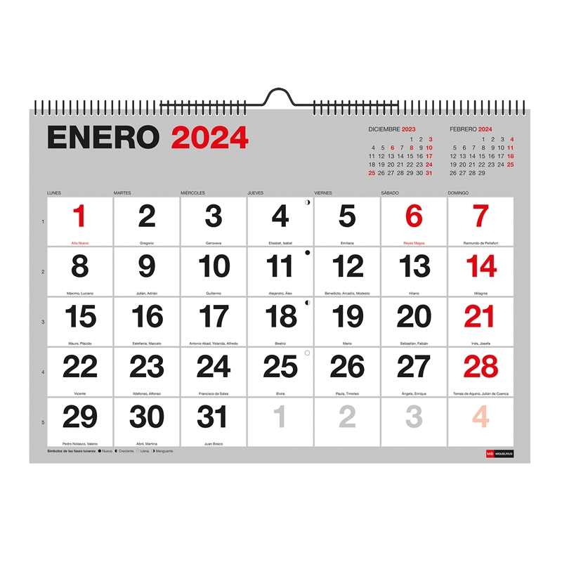 Calendario de pared 2024 Miquelrius A3 números grandes basic