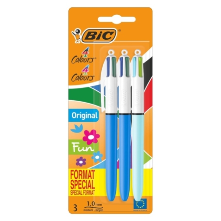 Blíster de 3 bolígrafos de 4 colores Bic Original y Fun