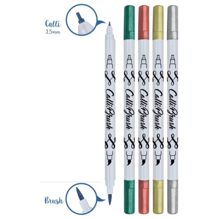 Estuche de bambú con 5 rotuladores de doble punta Calli.Brush metálicos
