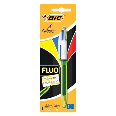 Blíster de 1 bolígrafo Bic 4 colores Fluo
