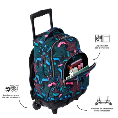 Mochila con ruedas Totto Renglones estrellas