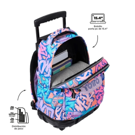 Mochila con ruedas Totto Renglones graffiti rosa