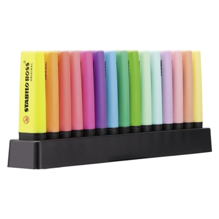 Deskset con 15 rotuladores fluorescentes Stabilo Boss