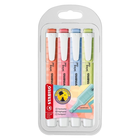 Estuche de 4 rotuladores fluorescentes Stabilo Swing Cool Pastel