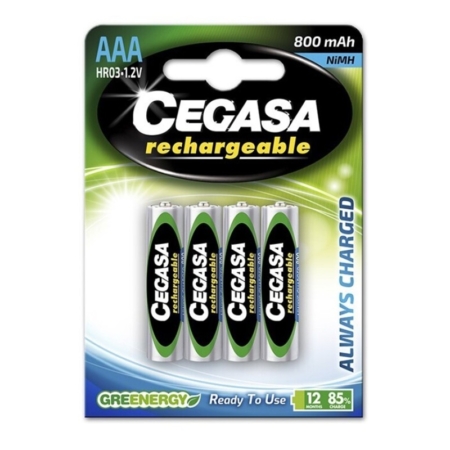 Blíster de 4 pilas recargables AAA HR6 2100mAh 1,2V Cegasa