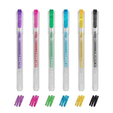 Set de 6 mini-bolígrafos de gel con purpurina