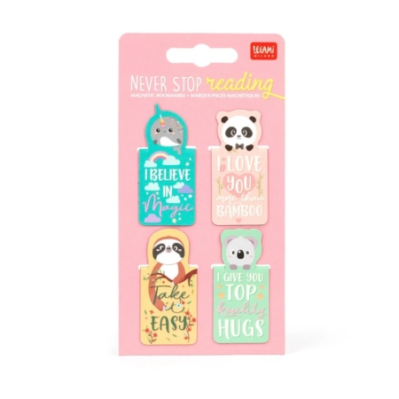 Set de 4 marcapáginas magnéticos Never stop reading