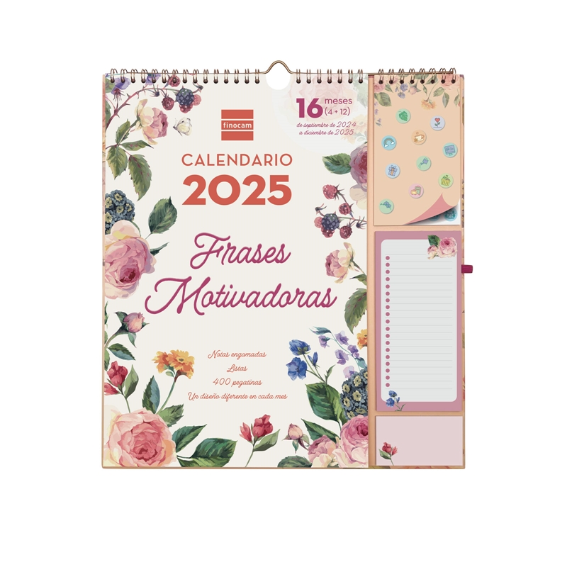 Calendario escolar de pared 2024-2025 Finocam 16 meses 300x330 mm mes vista plus frases motivadoras