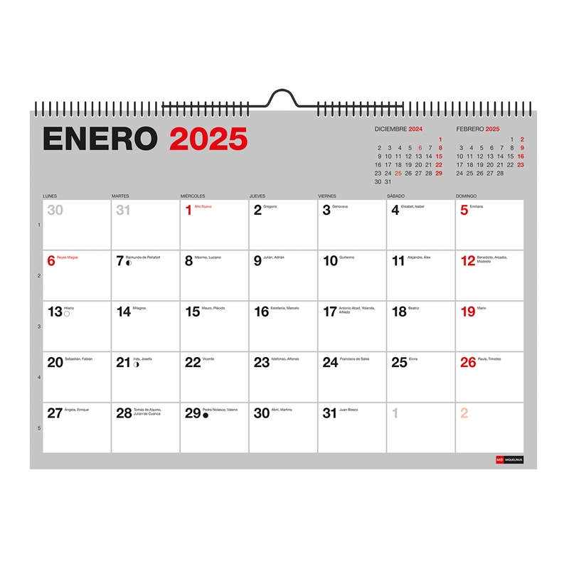 Calendario de pared escolar 2024-2025 18 meses A3 para escribir Basic