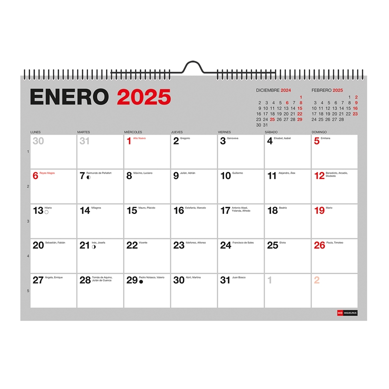 Calendario de pared escolar 2024-2025 18 meses A4 para escribir Basic