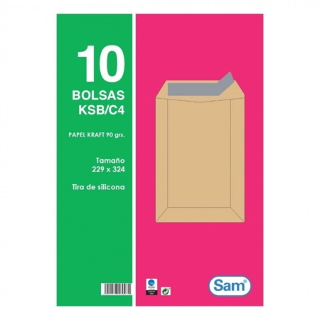 Pack de 10 bolsas kraft autoadhesivas con tira de silicona 229 x 324 mm Sam