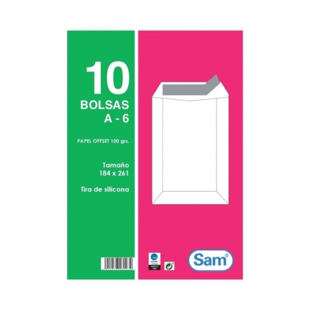 Pack de 10 bolsas blancas autoadhesivas con tira de silicona 184 x 261 mm Sam