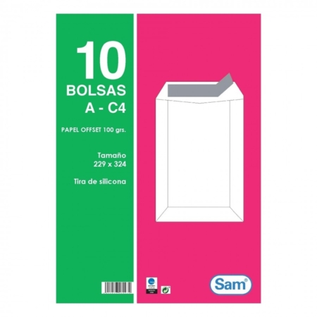 Pack de 10 bolsas blancas autoadhesivas con tira de silicona 229 x 324 mm Sam