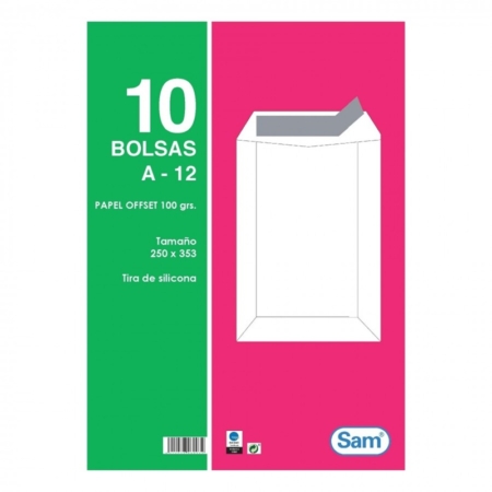 Pack de 10 bolsas blancas autoadhesivas con tira de silicona 250 x 353 mm Sam