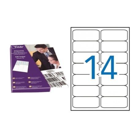 Caja de 100 hojas de etiquetas adhesivas blancas permanentes Folder 99,1 x 38,1 mm