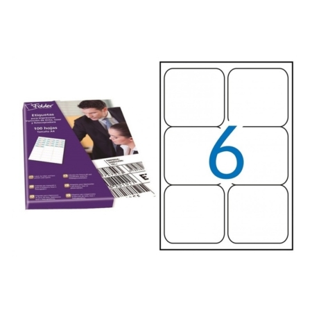 Caja de 100 hojas de etiquetas adhesivas blancas permanentes Folder 99,1 x 93,1 mm