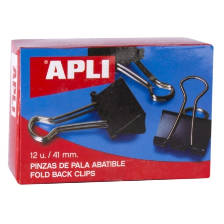 Caja de 12 pinzas negras con pala abatible Apli 41 mm