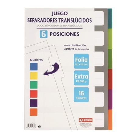 Juego de separadores de PP traslúcido Fº con 6 posiciones