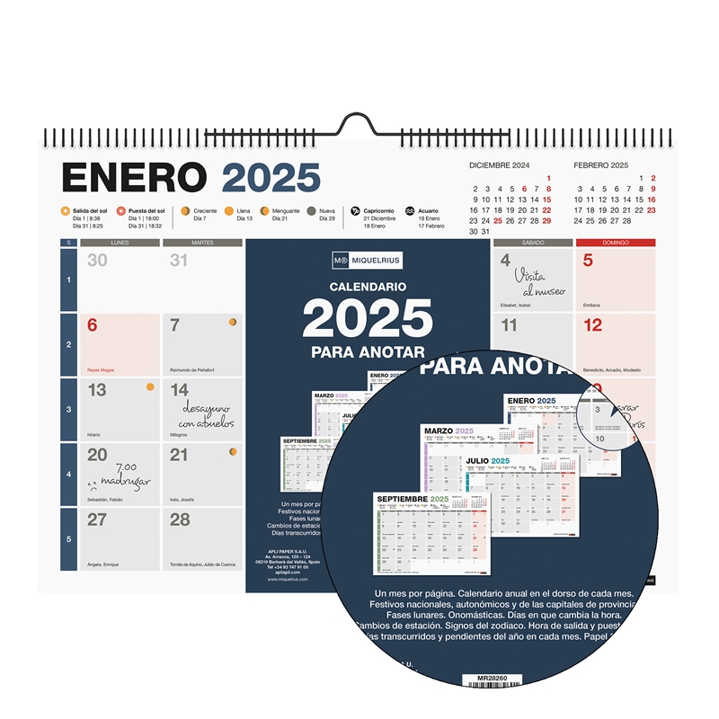 Calendario de pared 2025 Miquelrius A3 completo