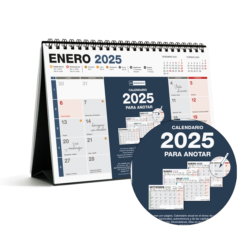 Calendario de sobremesa 2025 Miquelrius A5 para escribir