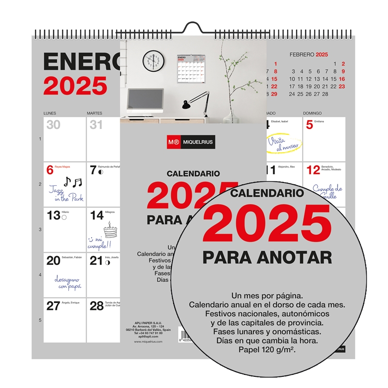 Calendario de pared 2025 Miquelrius 30 x 30 cm para escribir Basic