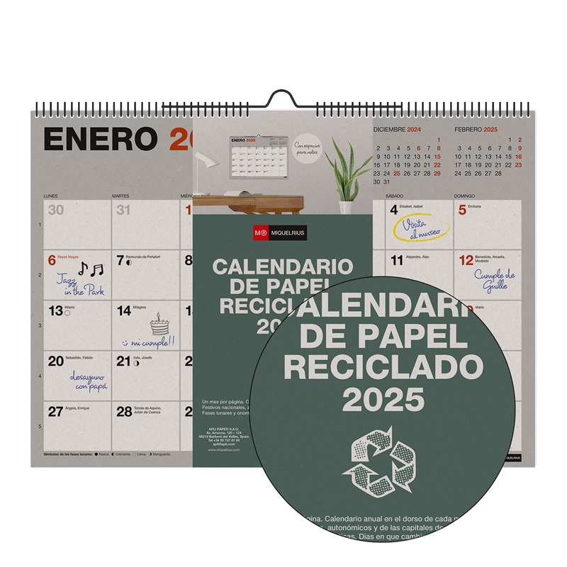 Calendario de pared 2025 Miquelrius A3 recycled
