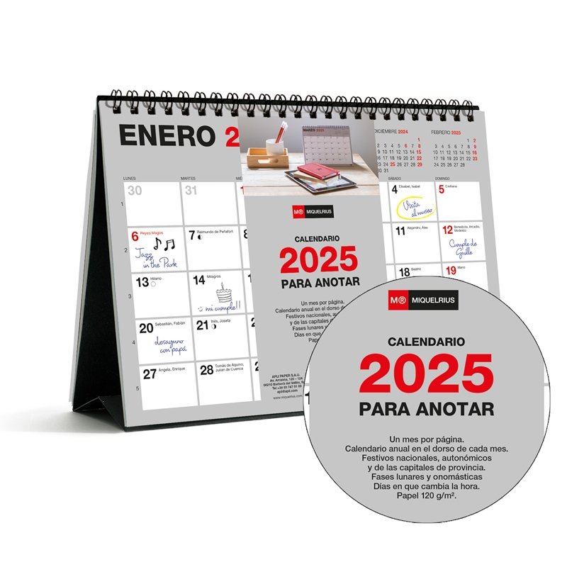 Calendario de sobremesa 2025 Miquelrius A5 para escribir Basic