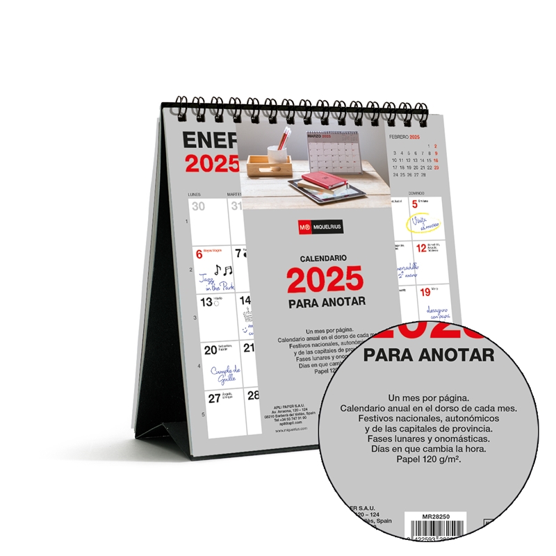 Calendario de sobremesa 2025 Miquelrius 14 x 15 cm para escribir Basic