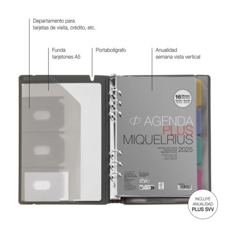 Agenda 2025 Miquelrius Plus semana vista vertical grafito