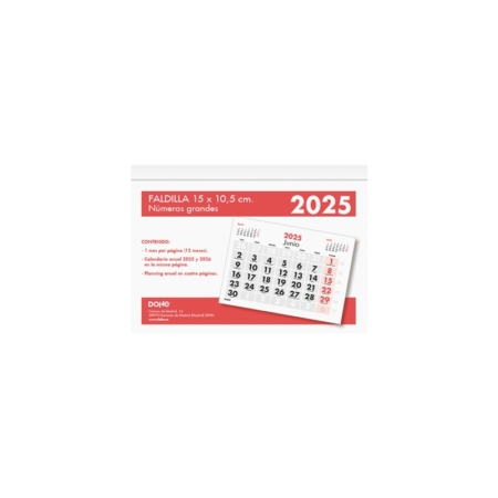 Faldilla 2025 mes vista 150 x 105 mm números grandes