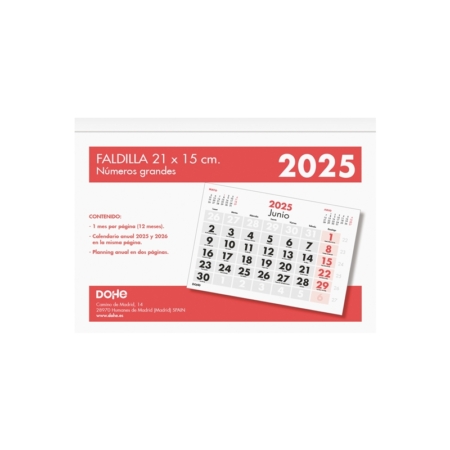Faldilla 2025 mes vista 210 x 150 mm números grandes