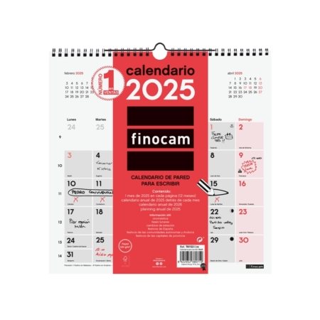 Calendario de pared 2025 Finocam escribir 30 x 30 cm