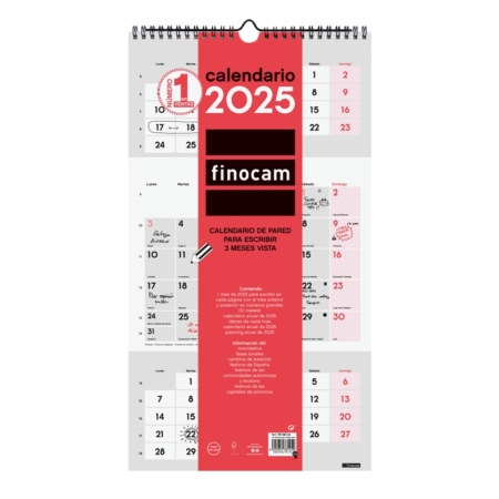 Calendario de pared 2025 Finocam escribir 3 meses vista