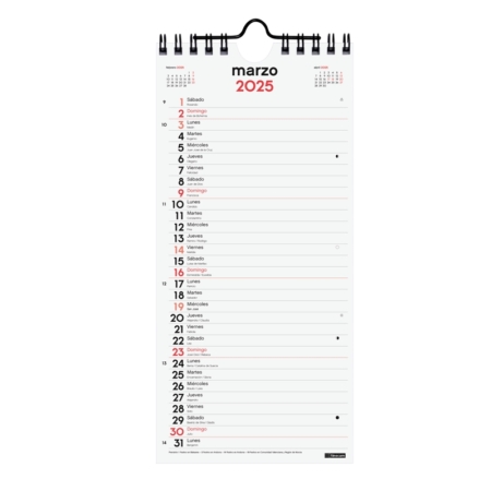 Calendario de pared 2025 Finocam escribir largo S