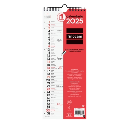 Calendario de pared 2025 Finocam escribir largo M