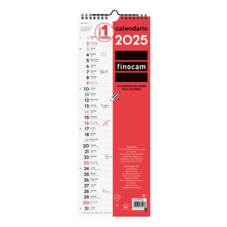 Calendario de pared 2025 Finocam escribir largo L