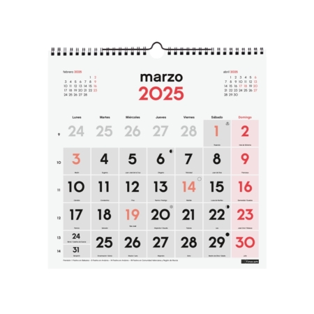 Calendario de pared 2025 Finocam números grandes 30 x 30 cm