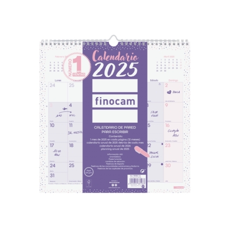 Calendario de pared 2025 Finocam Chic escribir 30 x 30 cm morado