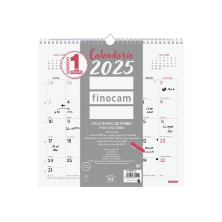Calendario de pared 2025 Finocam Chic escribir 30 x 30 cm blanco