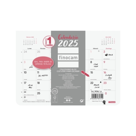 Calendario bloc iman 2025 Finocam Chic escribir S blanco