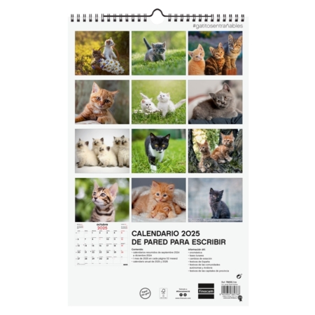 Calendario de pared 2025 Finocam espiral 25 x 40 cm gatitos