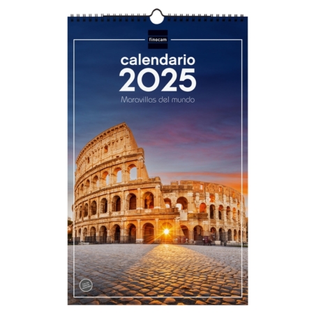 Calendario de pared 2025 Finocam espiral 25 x 40 cm Maravillas del mundo