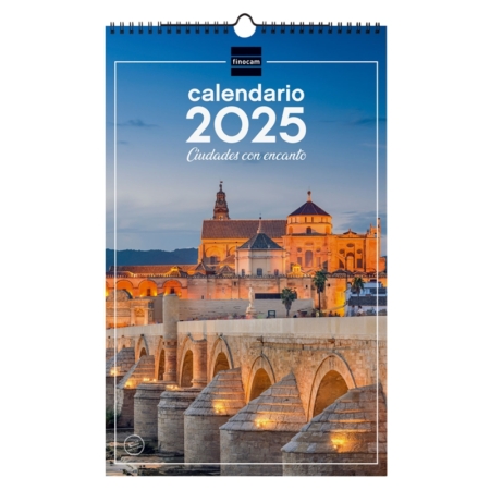 Calendario de pared 2025 Finocam espiral 25 x 40 cm ciudades