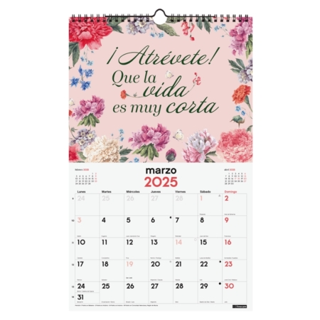 Calendario de pared 2025 Finocam espiral 25 x 40 cm frases