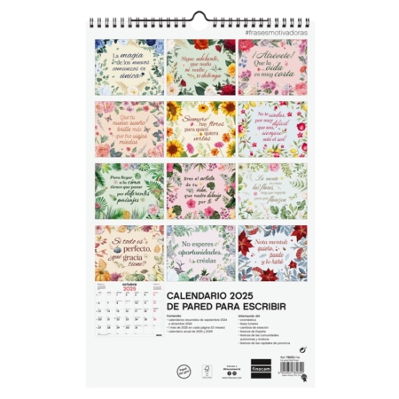 Calendario de pared 2025 Finocam espiral 25 x 40 cm frases